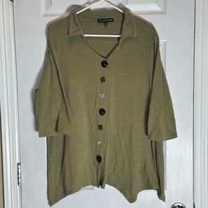 Always Indigo Women's Button Down Front 3/4 Sleeve Tunic Blouse Green Size 1X